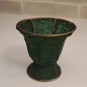 Beaded Green Tea Light Candle Holder